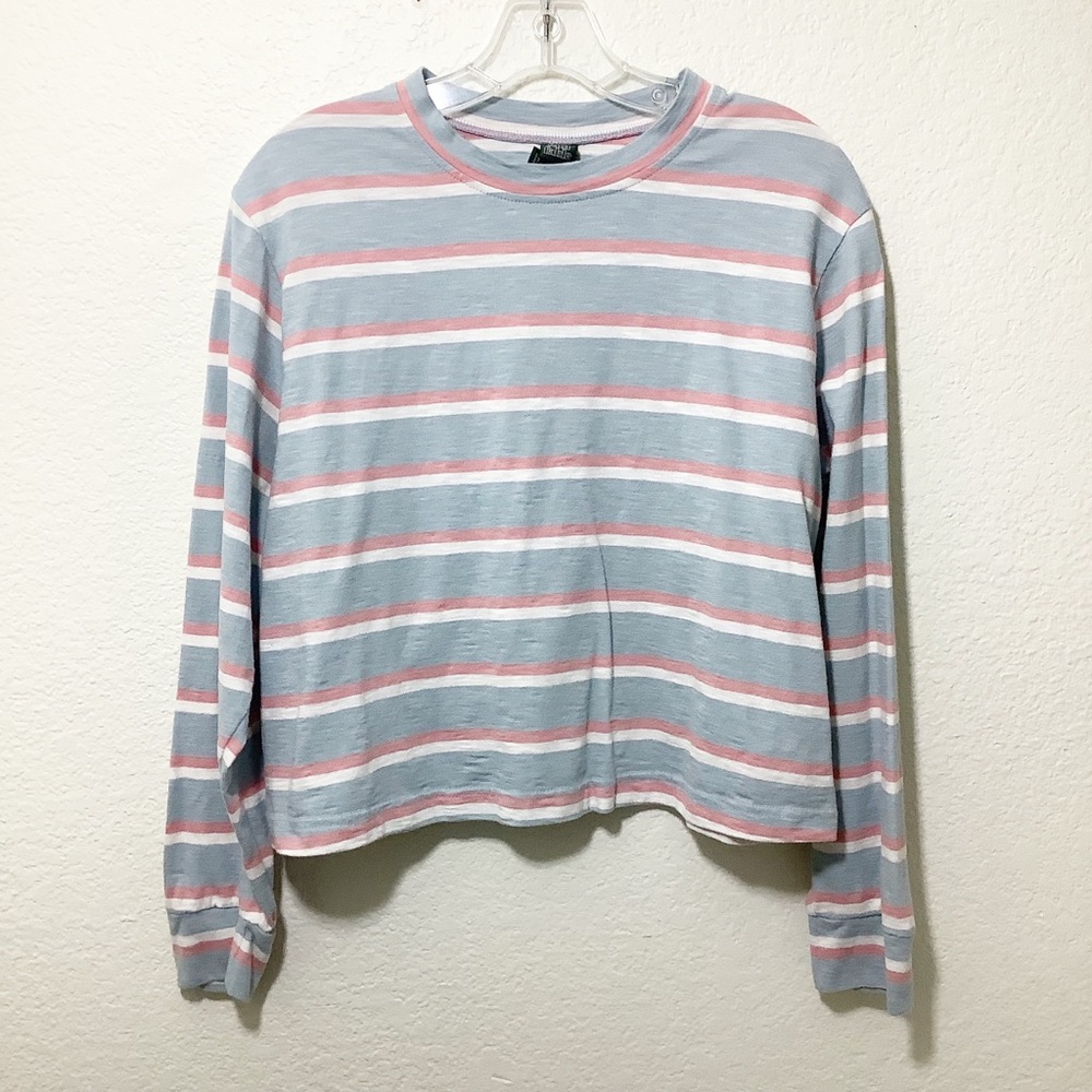 Wild Fable Women Shirt Size M Striped Crop Top Long Sleeve Lightweight Pullover
